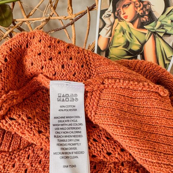 J by Joie, Loosely Woven Cardigan Sweater in Burnt Orange Autumn Tone-Size Small - Picture 8 of 11